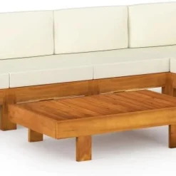 Alternative view of fashionable Furniture Sets 6 Piece Patio Lounge Set with Cream White Cushions Acacia Wood Outdoor Tables for Conversation Dining Outdoor Side Table White