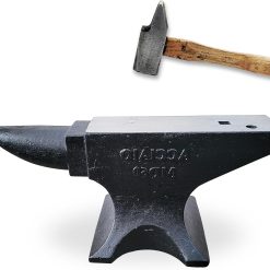 Cast Steel Anvil, 132Lbs High Hardness Rugged Single Horn Anvil, Large Countertop and Stable Base, with Round and Square Hole, Metalsmith Tool for Bending and Shaping
