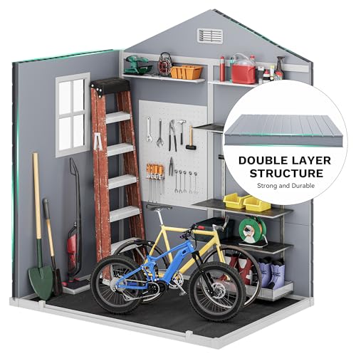 DWVO 5x3ft Resin Outdoor Storage Shed with Floor, Waterproof Lockable Storage Shed with Window, Plastic Outside Tool Storage for Garden, Backyard, Patio, Lawn, Gray - Image 65