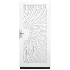 Unique Home Designs 36 in. x 80 in. Solstice White Surface Mount Steel Security Door with White Perforated Screen and Brass Hard