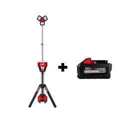 Milwaukee M18 18-Volt Lithium-Ion Cordless 3,000 Lumens Rocket Dual Power Tower Light with Charger with (1) XC 8.0 Ah Battery