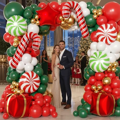 165Pcs Christmas Balloon Arch Garland Kit with Xmas Red White Green Gold Latex Balloons Gift Box Candy Cane Star Foil Balloons Arch Kit for Christmas New Year Party Birthday Party Decorations - Image 18