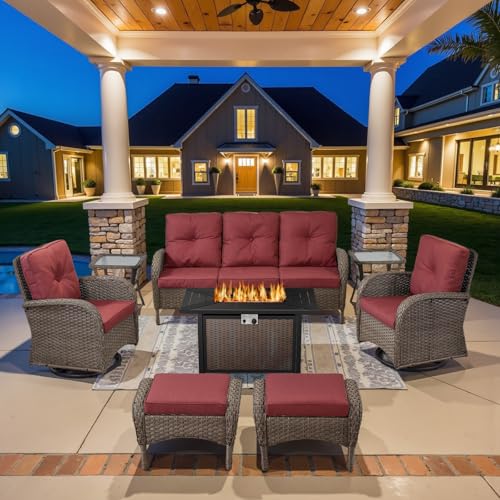 Patio Wicker Chairs Swivel Rocker – Outdoor Swivel Rocking Chairs Set of 2 with Rattan Side Table, Patio Swivel Glider Chair 3 Piece Patio Furniture Sets for Deck Porch Pool Brown/Blue - Image 119