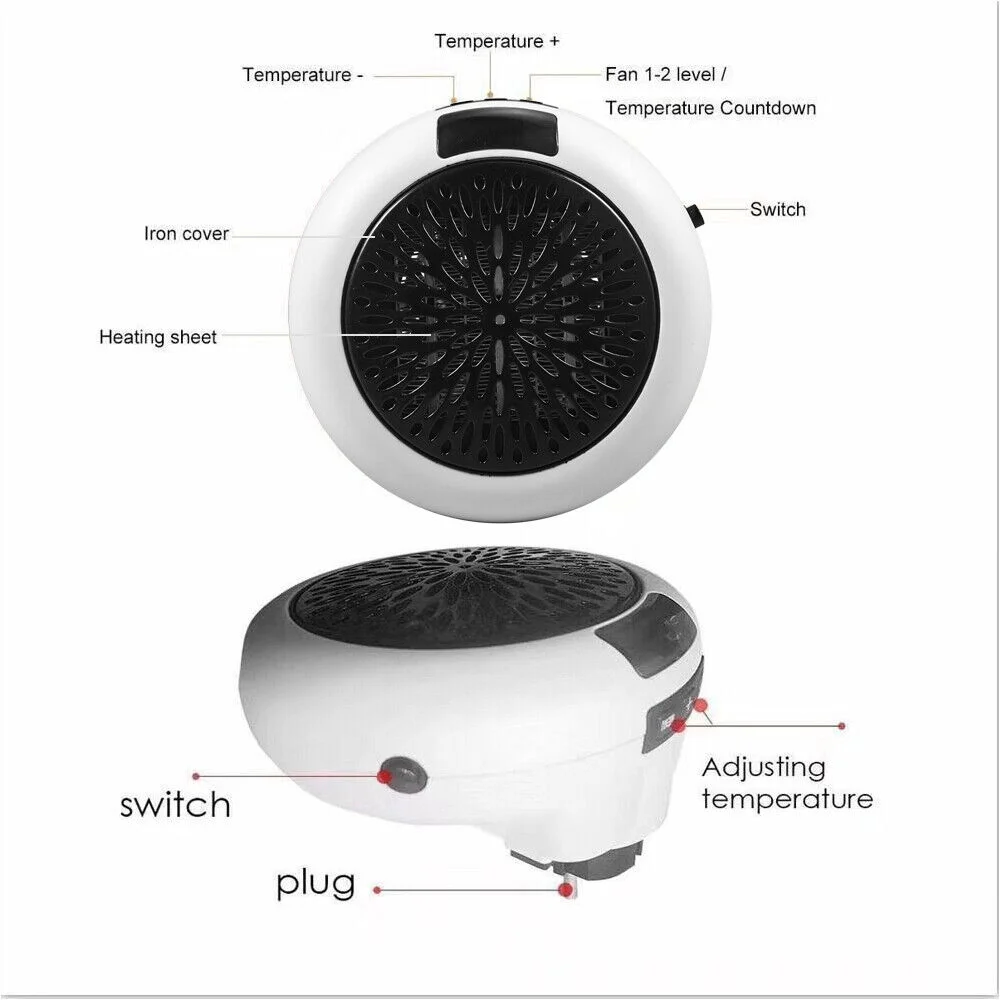 JahyShow Plug-in Electric Heater Fan – 900W Wall Sockets with Remote Timer – Digital Thermostat - Image 5