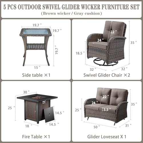 Patio Wicker Chairs Swivel Rocker – Outdoor Swivel Rocking Chairs Set of 2 with Rattan Side Table, Patio Swivel Glider Chair 3 Piece Patio Furniture Sets for Deck Porch Pool Brown/Blue - Image 132