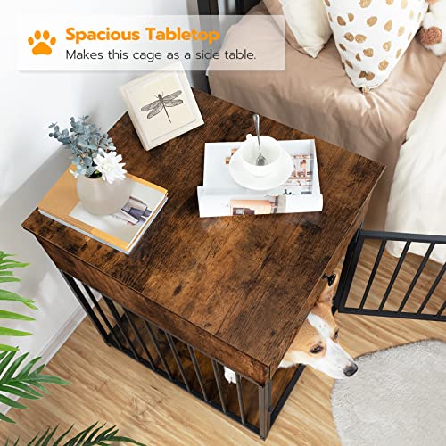 HOOBRO Dog Crate Furniture, Wooden Dog House, Decorative Dog Kennel with Drawer, Indoor Pet Crate End Table for Small Dog, Steel-Tube Puppy Cage, Chew-Proof, Greige BG01GW03 - Image 5