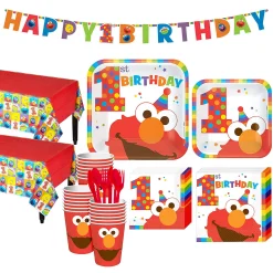 1st Birthday Elmo Party Kit for 32 Guests, with Table Decorating Kit and Banners