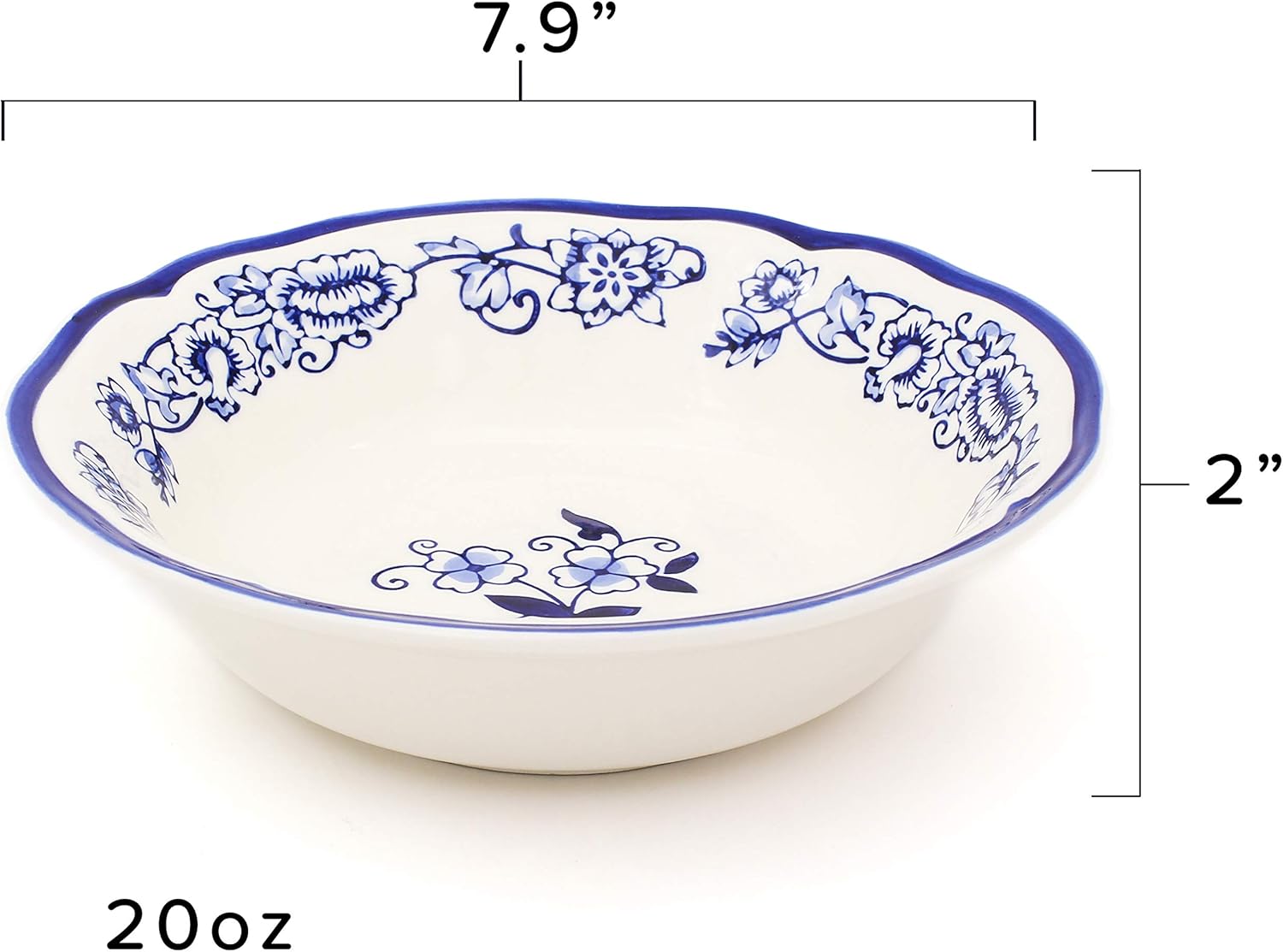 Euro Ceramica Blue Garden 16 Piece Oven Safe Hand Painted Stoneware Dinnerware Set, Service for 4, Bold Vase Design/Floral Pattern, White and blue - Image 9