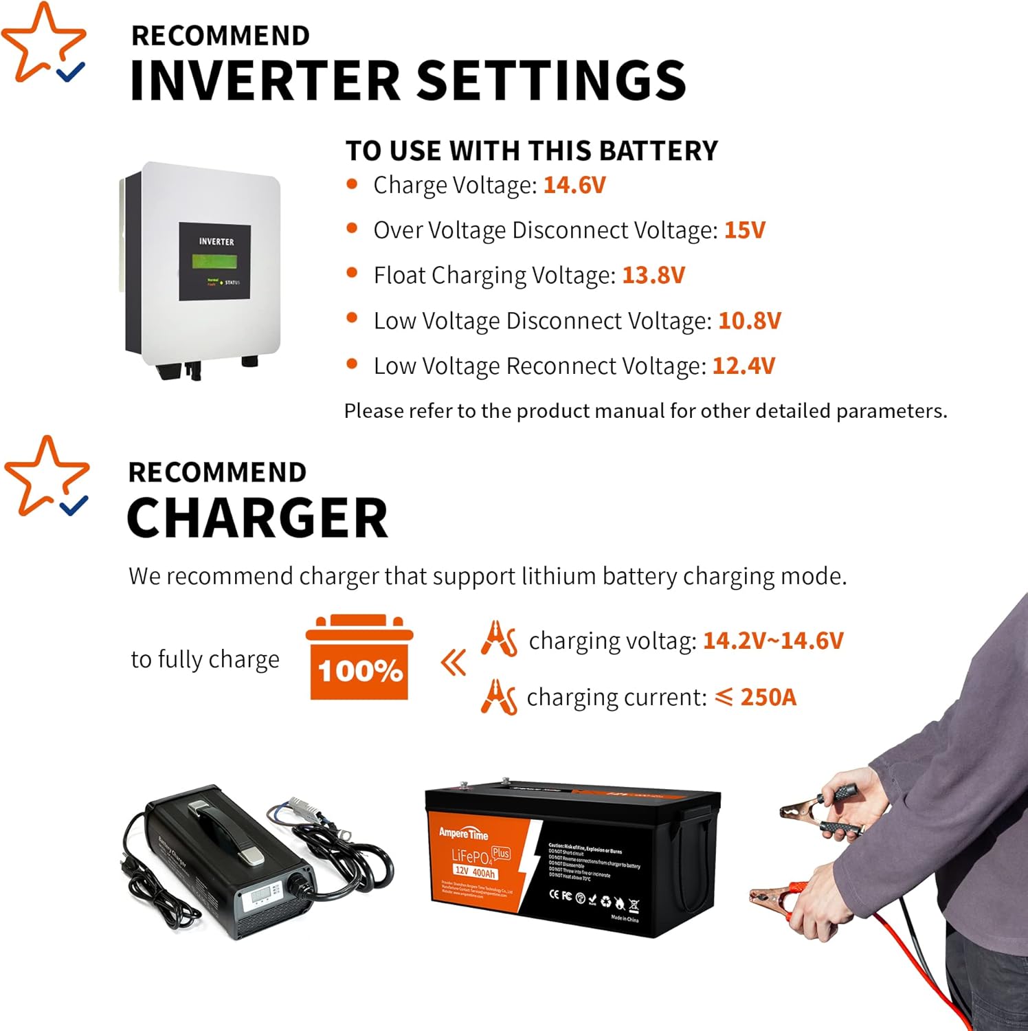Ampere Time 12V 400Ah Deep Cycle LiFePO4 Battery Pack, with Built-in 250A BMS, Longer Runtime with 5.12kWh, 4000+ Cycle, Perfect for Solar System, RV, Backup Power, Off-Grid and Marine Applications. Pack of 2 - Image 6