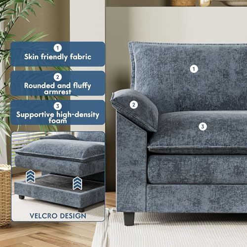 YESHOMY Sectional Modular Sofa U Shaped Chenille Fabric Couch with High Supportive & Soft Sponges and Removable Ottoman, Sleeper Comfy Upholstered Furniture for Living Room, Grey - Image 22