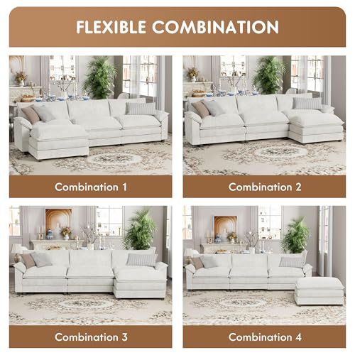 YESHOMY Sectional Modular Sofa U Shaped Chenille Fabric Couch with High Supportive & Soft Sponges and Removable Ottoman, Sleeper Comfy Upholstered Furniture for Living Room, Grey - Image 29