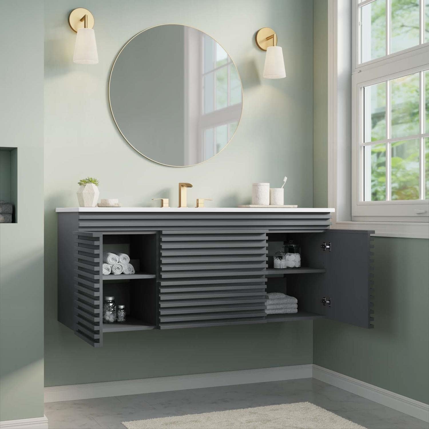 Modway Render 48 MDF and Particleboard Wall-Mount Bathroom Vanity – Gray/White - Image 2