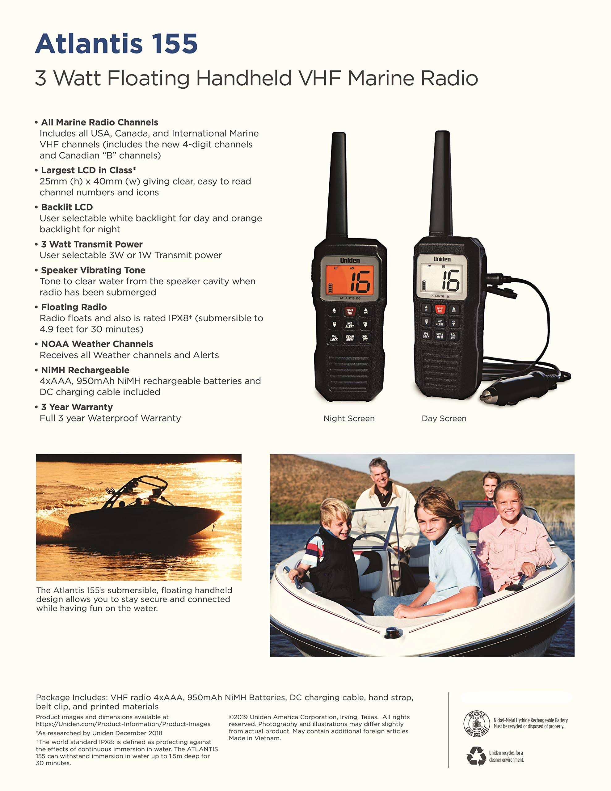 Uniden Atlantis 155 Floating Handheld VHF Marine Radio - Image 5