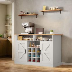 YITAHOME Buffet Cabinet, 47 Farmhouse Coffee Bar with Power Outlet, Floating Shelves, Multi-Functional Storage Sideboard Cabinet for Kitchen and Living Room (Rustic Brown)