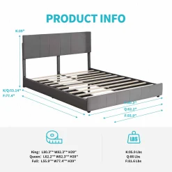 Alternative view of CECER King Size Bed Frame with 4 Storage Drawers, Platform Bed Frame Velvet Upholstered Adjustable Headboard, Solid Metal & Wood Frame Easy Assembly Dark Grey
