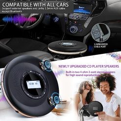 Alternative view of Portable CD Player with Bluetooth, CD Player Portable with Dual Speakers and Anti Shock Skip Protection Rechargeable CD Player Bluetooth for Car with LCD Display Headphone AUX Cable Walkman CD Player