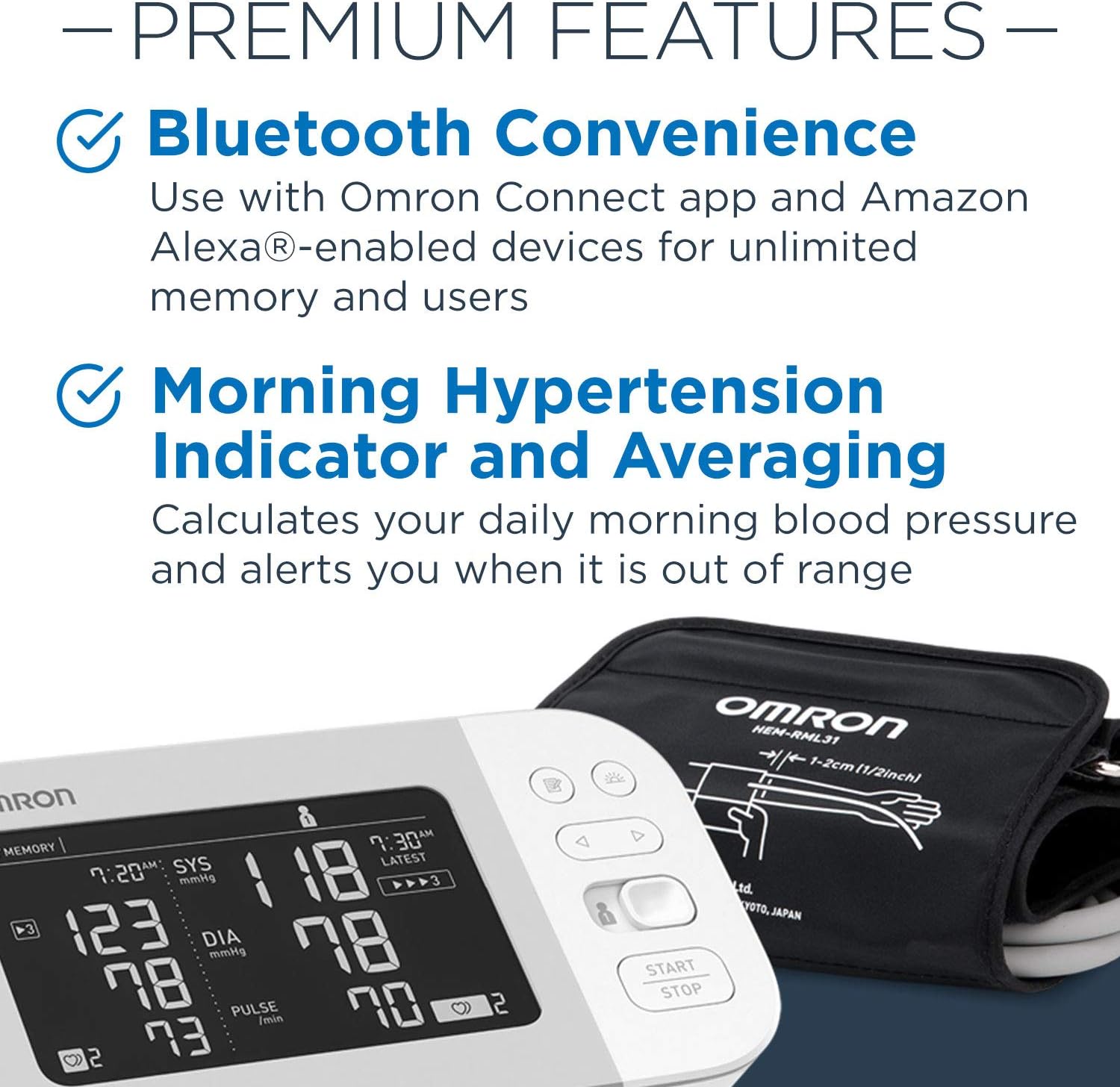 OMRON Platinum Blood Pressure Monitor with Free 6-month Premium Mobile App Trial, Upper Arm Cuff, Digital Bluetooth Blood Pressure Machine, Stores Up To 200 Readings for Two Users (100 readings each) - Image 2