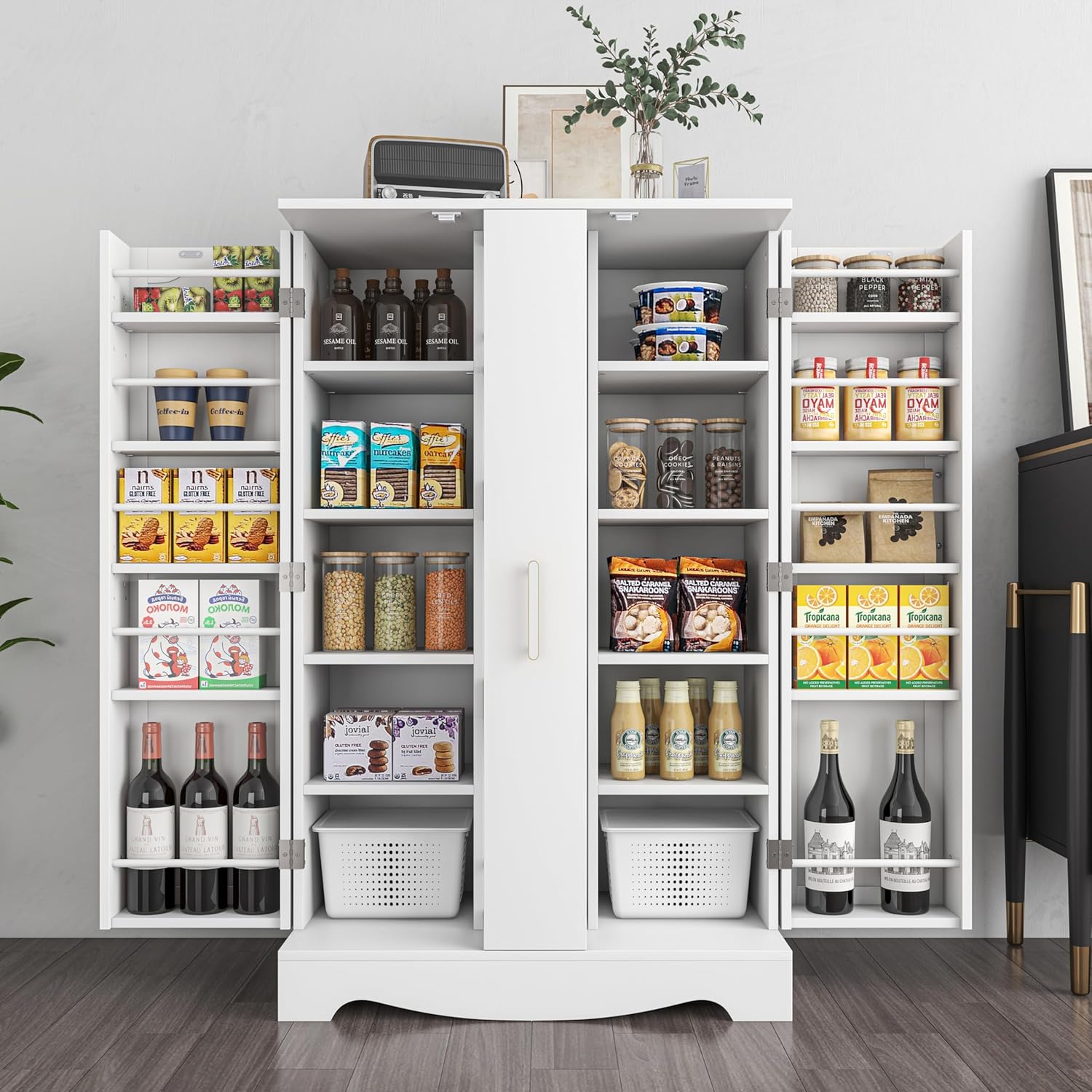 47?? Kitchen Pantry Cabinet with Drawer, Pantry Storage Cabinet with Adjustable Shelves, White Kitchen Pantry Storage Cabinet, Buffet Cupboards Sideboard for Home Office Use