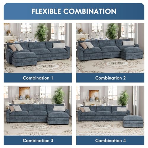 YESHOMY Sectional Modular Sofa U Shaped Chenille Fabric Couch with High Supportive & Soft Sponges and Removable Ottoman, Sleeper Comfy Upholstered Furniture for Living Room, Grey - Image 20