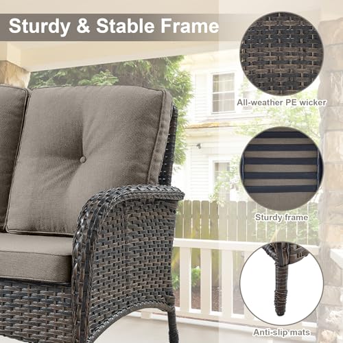 Patio Wicker Chairs Swivel Rocker – Outdoor Swivel Rocking Chairs Set of 2 with Rattan Side Table, Patio Swivel Glider Chair 3 Piece Patio Furniture Sets for Deck Porch Pool Brown/Blue - Image 160