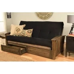 Copper Grove Kostandovo Storage Futon in Rustic Walnut Finish with Suede Mattress (Suede Black)