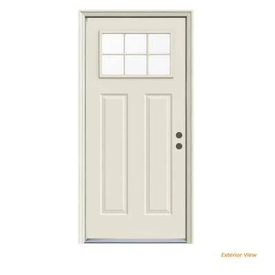JELD-WEN 32 in. x 80 in. 6 Lite Craftsman Primed Steel Prehung Left-Hand Inswing Front Door - Image 2