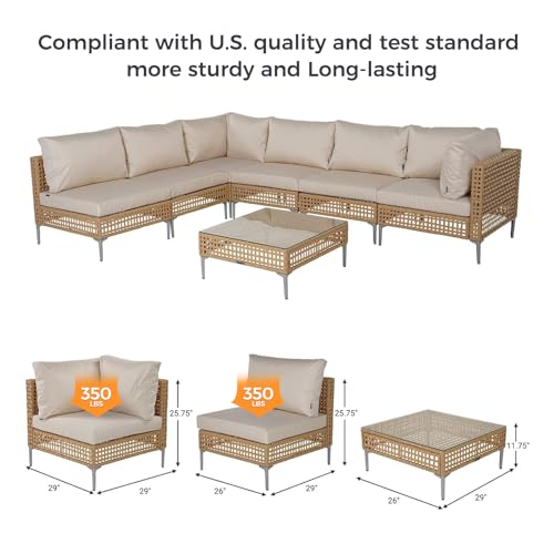 Grand patio 7-Piece Wicker Patio Furniture Set, Boho Outdoor Conversation Set Sectional Sofa with Water Resistant Thick Cushions and Coffee Table, Cream - Image 54