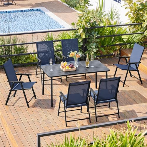 Yaheetech Patio Dining Chairs Set of 4 with Armrests, Outdoor Folding Chairs with Metal Frame and Backrest for Lawn, Garden, Yard and Poolside, Black - Image 12