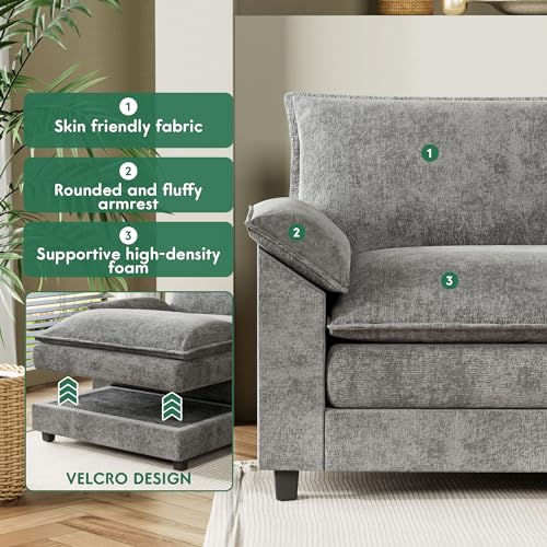 YESHOMY Sectional Modular Sofa U Shaped Chenille Fabric Couch with High Supportive & Soft Sponges and Removable Ottoman, Sleeper Comfy Upholstered Furniture for Living Room, Grey - Image 16