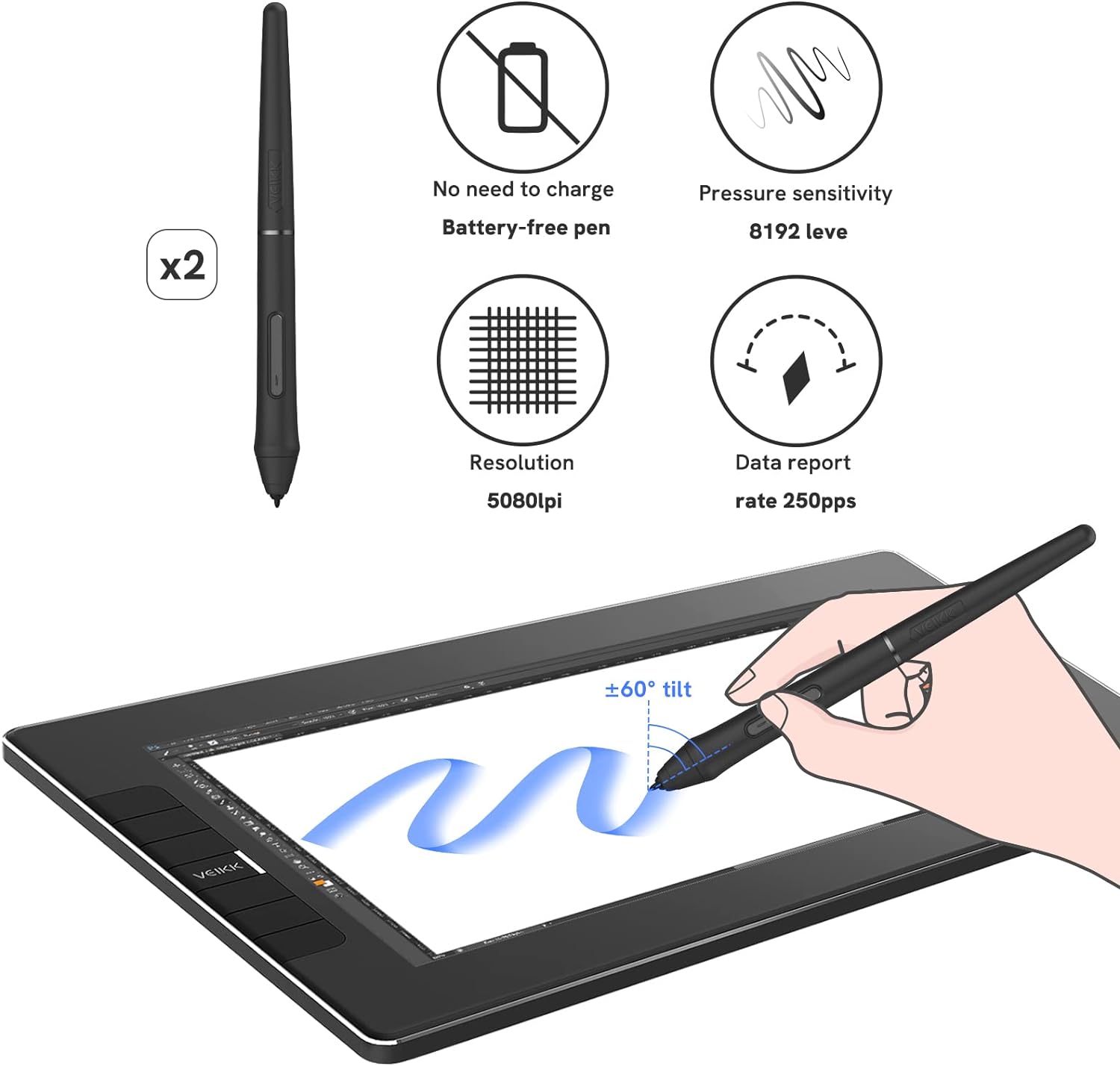 VEIKK VK1200 Drawing Tablet with Screen 11.6 inch Full-Laminated Art Tablet Graphic Tablet with Screen with Tilt Function Battery Free Stylus and 6 Shortcut Keys(8192 Levels Pen Pressure) - Image 4
