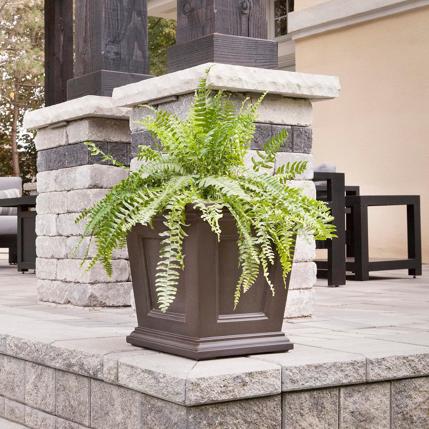 Mayne Fairfield 16in Square Planter – Espresso – Durable Self Watering Resnin Planter (5887-ES) - Image 4