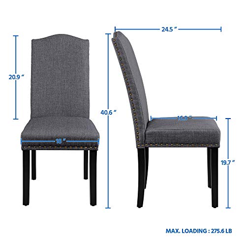 Yaheetech Upholstered Parsons Dining Chairs Set of 6, Fabric Dining Room Chairs Side Chair with Nailhead Trim and Wood Legs for Living Room, Padded Chairs, Khaki(3 Package) - Image 3