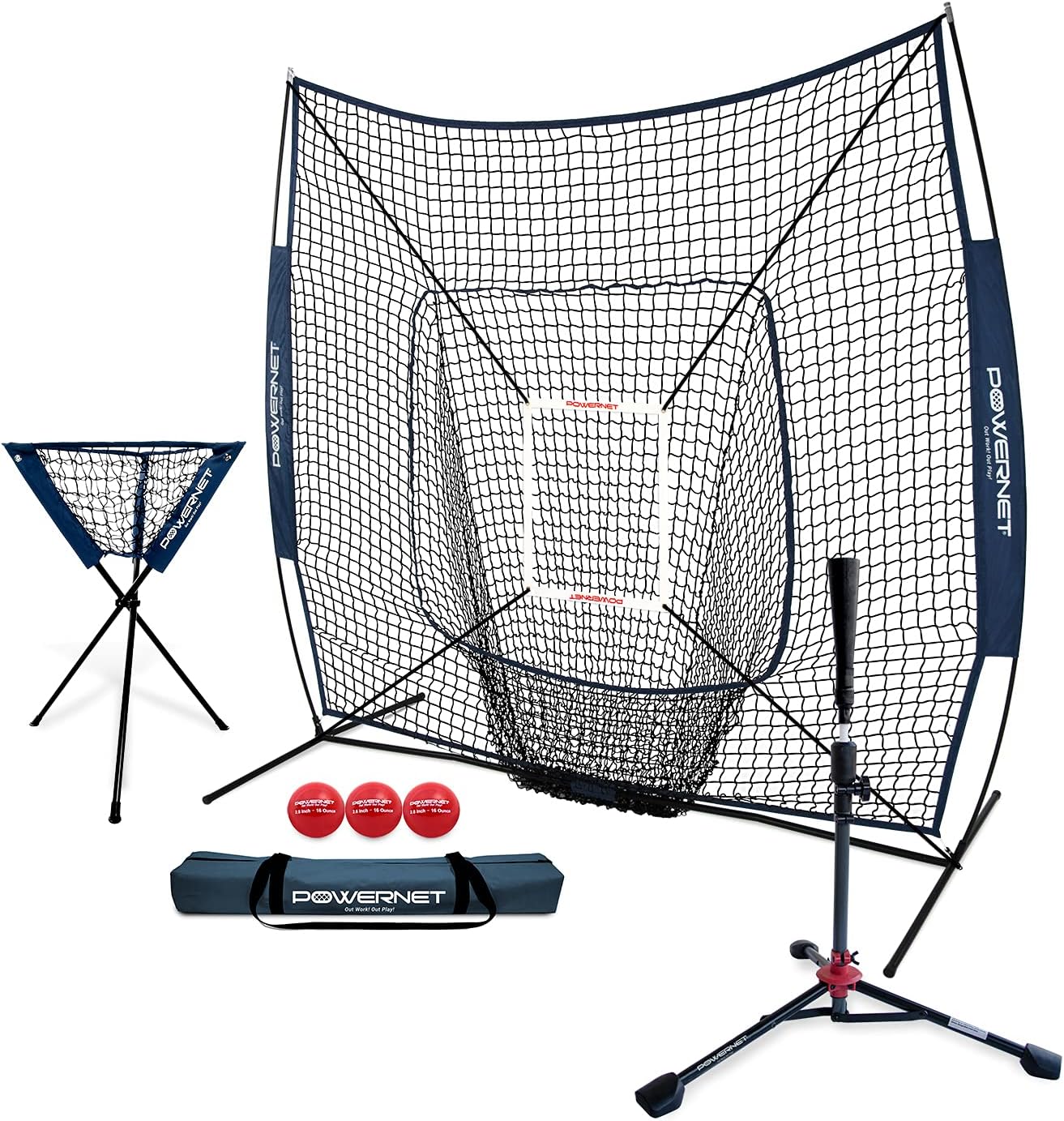 PowerNet 7×7 DLX Practice Net + Deluxe Tee + Ball Caddy + Weighted Balls + Strike Zone Bundle | Baseball Softball Training Equipment - Image 2
