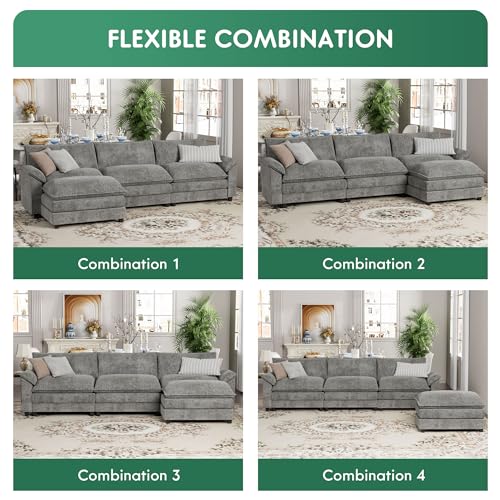 YESHOMY Sectional Modular Sofa U Shaped Chenille Fabric Couch with High Supportive & Soft Sponges and Removable Ottoman, Sleeper Comfy Upholstered Furniture for Living Room, Grey - Image 41