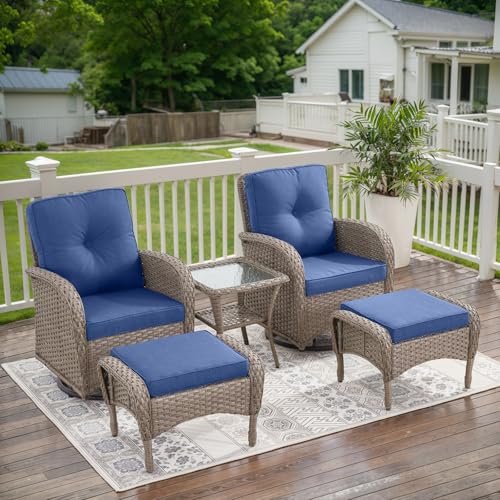 Patio Wicker Chairs Swivel Rocker – Outdoor Swivel Rocking Chairs Set of 2 with Rattan Side Table, Patio Swivel Glider Chair 3 Piece Patio Furniture Sets for Deck Porch Pool Brown/Blue - Image 64