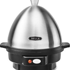 BELLA Rapid Electric Egg Cooker and Omelet Maker with Auto Shut Off, for Easy to Peel, Poached Eggs, Soft, Medium and Hard-Boiled Eggs, 7 Egg Capacity Tray, Single Tier, Black & Steel