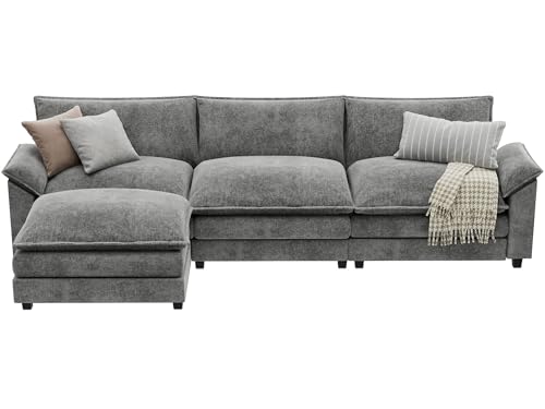 YESHOMY Sectional Modular Sofa U Shaped Chenille Fabric Couch with High Supportive & Soft Sponges and Removable Ottoman, Sleeper Comfy Upholstered Furniture for Living Room, Grey - Image 42