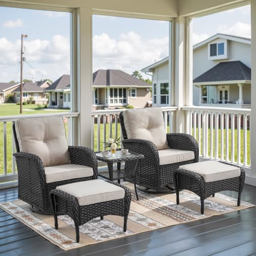 Patio Wicker Chairs Swivel Rocker – Outdoor Swivel Rocking Chairs Set of 2 with Rattan Side Table, Patio Swivel Glider Chair 3 Piece Patio Furniture Sets for Deck Porch Pool Brown/Blue - Image 215