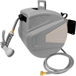 Alternative view of Twinkle Star Retractable Hose Reel, 98.5+6.6 FT 1/2 Garden Hose Reel with 9 Pattern Nozzle, Any Length Lock Heavy Duty, Auto Rewind Slow Return System, Wall Mounted 180 Degree Pivot Swivel Bracket