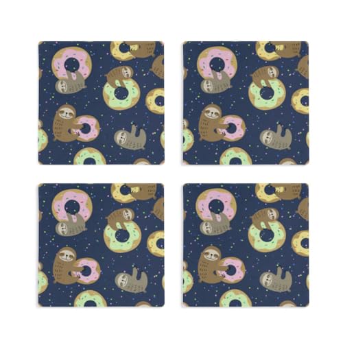 Donut Sloth Square Coasters for Drinks 4 Packs, Absorbent Heat-Resistant Ceramic Stone Coaster Desktop Protector with Cork Base for Kitchen Bar Home Decor, 3.9 Inch - Image 8