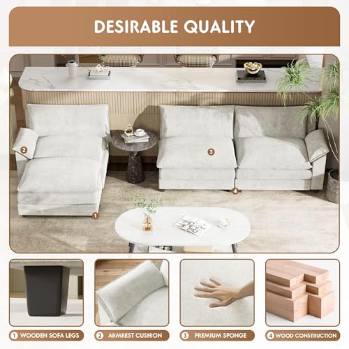 YESHOMY Sectional Modular Sofa U Shaped Chenille Fabric Couch with High Supportive & Soft Sponges and Removable Ottoman, Sleeper Comfy Upholstered Furniture for Living Room, Grey - Image 28