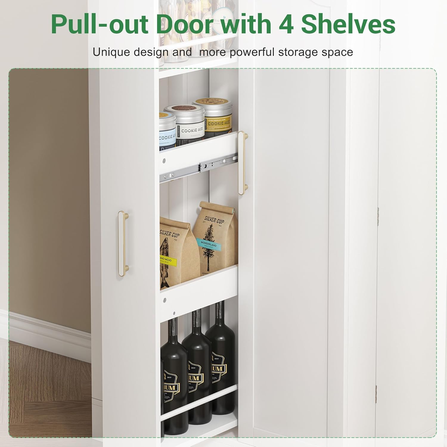 47?? Kitchen Pantry Cabinet with Drawer, Pantry Storage Cabinet with Adjustable Shelves, White Kitchen Pantry Storage Cabinet, Buffet Cupboards Sideboard for Home Office Use - Image 5