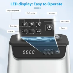 Alternative view of KISSAIR Upright Ice Cream Maker, Homemade Ice Cream Maker for Kids, Stainless Steel Machine with LED Display, 3 Modes for Gelato, Frozen Yogurt, Sorbet, 1.5L