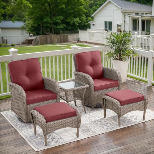 Patio Wicker Chairs Swivel Rocker – Outdoor Swivel Rocking Chairs Set of 2 with Rattan Side Table, Patio Swivel Glider Chair 3 Piece Patio Furniture Sets for Deck Porch Pool Brown/Blue - Image 218