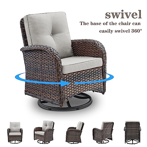 Patio Wicker Chairs Swivel Rocker – Outdoor Swivel Rocking Chairs Set of 2 with Rattan Side Table, Patio Swivel Glider Chair 3 Piece Patio Furniture Sets for Deck Porch Pool Brown/Blue - Image 153