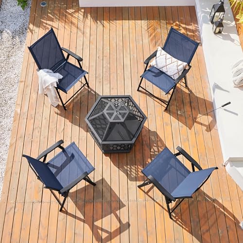 Yaheetech Patio Dining Chairs Set of 4 with Armrests, Outdoor Folding Chairs with Metal Frame and Backrest for Lawn, Garden, Yard and Poolside, Black - Image 16