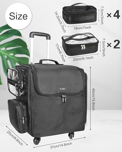 Relavel Rolling Makeup Train Case, Hairstylist Traveling Bag with 4 Wheels, Heat Insulation Full Layer, Adjustable Dividers, Hair Tools and Cosmetics Storage Organizer Trolley Suitcase Makeup Cart - Image 5