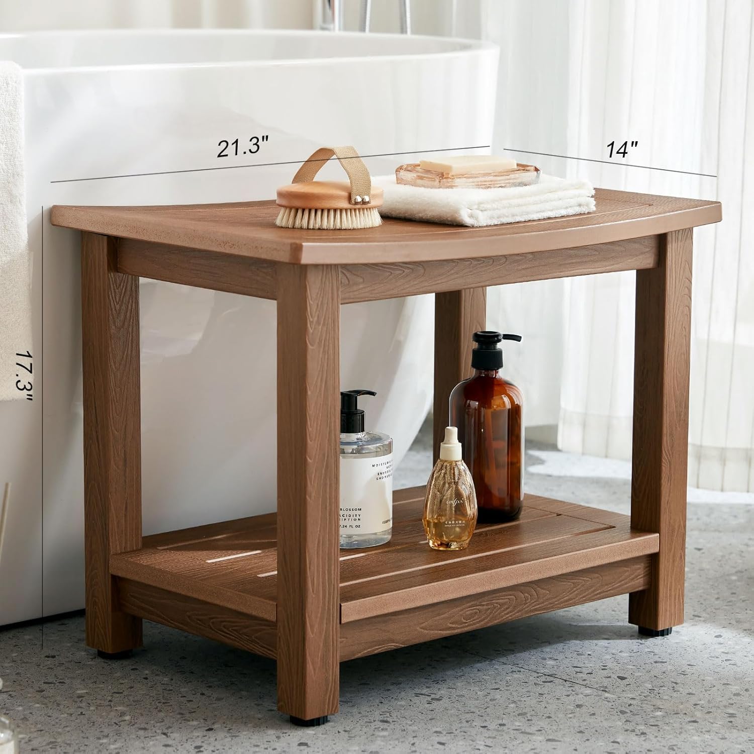 HDPS Shower Bench Seat, Poly Lumber Bathroom Stool for Inside Shower Waterproof, Foot Rest Stool for Shaving Legs with Adjustable Feet, Plastic Spa Bath Chair Seat for Bathroom, Non-Slip, Brown - Image 31