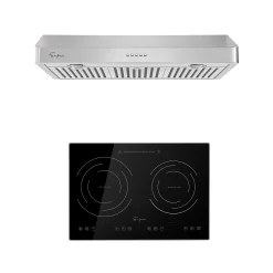 2 Piece Kitchen Appliances Packages Including Portable 2 Heating Elments Induction Cooktop and 30 Under Cabinet Range Hood